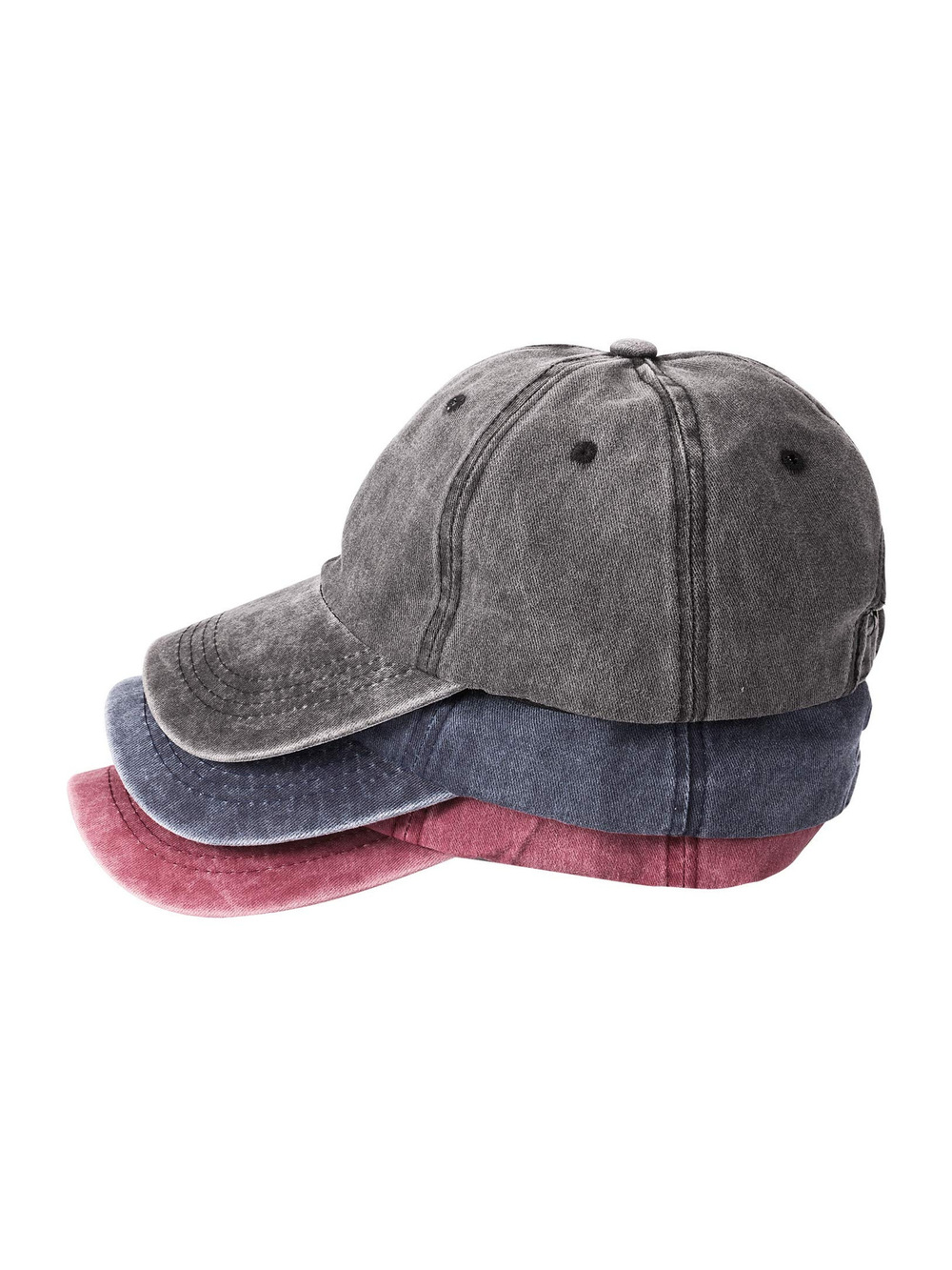 3 Packs Washed-Cotton Plain Baseball Cap | Black, Blue, Burgundy | Size OS